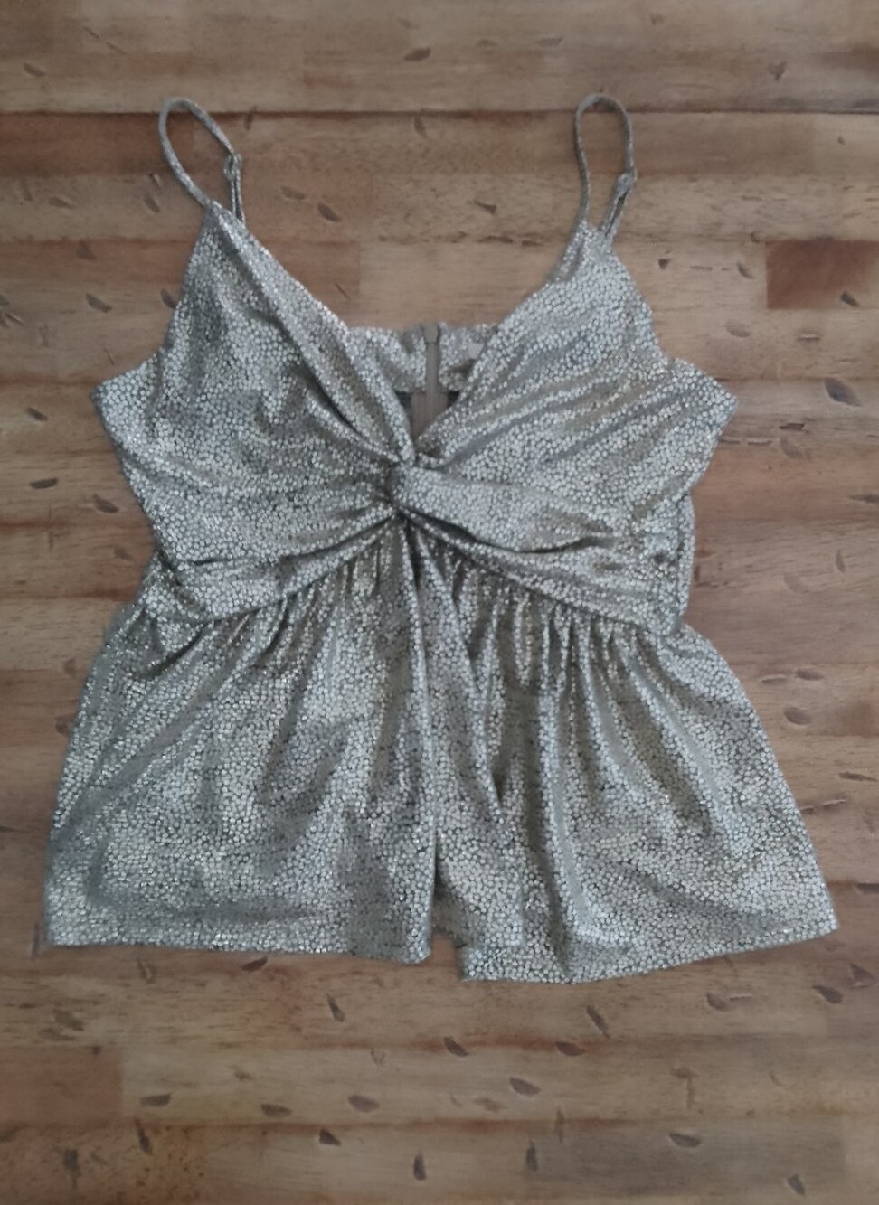 Skies Are Blue Silver Metallic Textured Cropped Babydoll Top Small